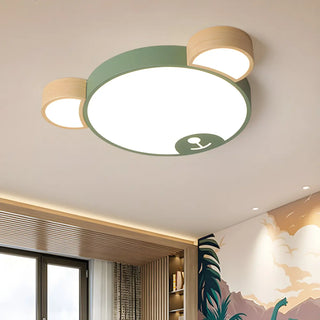 Cute Green Wood Bear Head LED Flush Mount Ceiling Light Zawala Image - 1