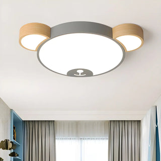 Cute Green Wood Bear Head LED Flush Mount Ceiling Light Zawala Image - 2