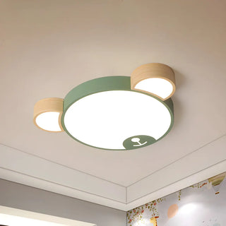 Cute Green Wood Bear Head LED Flush Mount Ceiling Light Zawala Image - 3