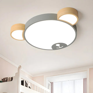 Cute Green Wood Bear Head LED Flush Mount Ceiling Light Zawala Image - 4