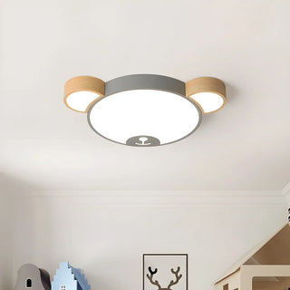 Cute Green Wood Bear Head LED Flush Mount Ceiling Light Zawala Image - 5