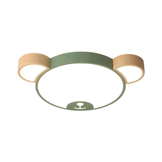 Cute Green Wood Bear Head LED Flush Mount Ceiling Light Zawala Image - 6