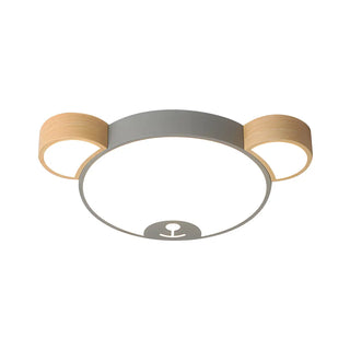 Cute Green Wood Bear Head LED Flush Mount Ceiling Light Zawala Image - 7