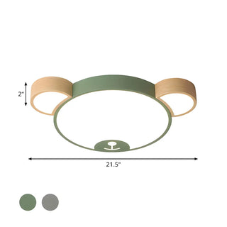 Cute Green Wood Bear Head LED Flush Mount Ceiling Light Zawala Image - 8