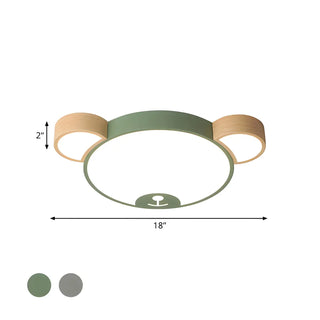 Cute Green Wood Bear Head LED Flush Mount Ceiling Light Zawala Image - 9