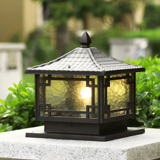 Chinese Black Pavilion Square Outdoor Solar Post Light Zawala Image - 1