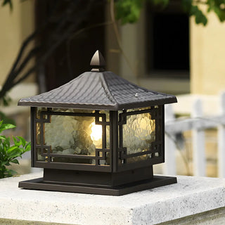 Chinese Black Pavilion Square Outdoor Solar Post Light Zawala Image - 2