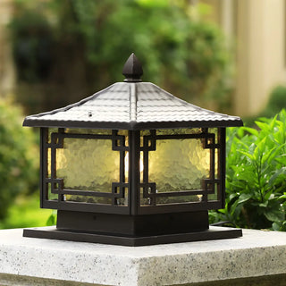 Chinese Black Pavilion Square Outdoor Solar Post Light Zawala Image - 3