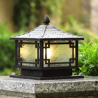 Chinese Black Pavilion Square Outdoor Solar Post Light Zawala Image - 4