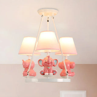 Elephant Round Fabric Resin Kids Room Pink Chandelier Zawala Image - 1