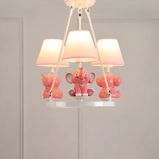 Elephant Round Fabric Resin Kids Room Pink Chandelier Zawala Image - 2