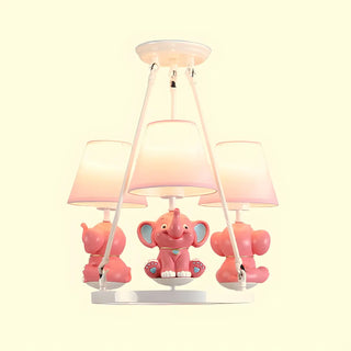 Elephant Round Fabric Resin Kids Room Pink Chandelier Zawala Image - 3