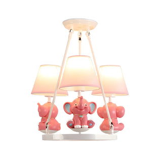 Elephant Round Fabric Resin Kids Room Pink Chandelier Zawala Image - 4