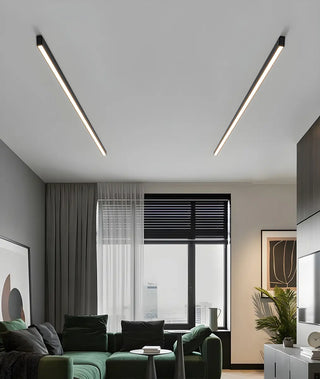 Minimalist Large Black Linear LED Flush Mount Light Zawala Image - 16