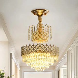 Elegant Gold Crystal 2 Tiers Flush Mount Chandelier Zawala Image - 1