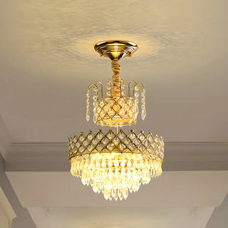 Elegant Gold Crystal 2 Tiers Flush Mount Chandelier Zawala Image - 2