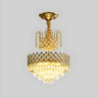 Elegant Gold Crystal 2 Tiers Flush Mount Chandelier Zawala Image - 3