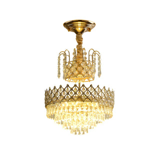 Elegant Gold Crystal 2 Tiers Flush Mount Chandelier Zawala Image - 4