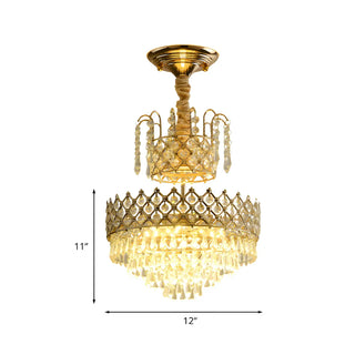 Elegant Gold Crystal 2 Tiers Flush Mount Chandelier Zawala #size