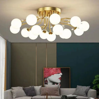 ZOWALA - Large Multi-Globe Gold Semi-Flush Mount Light 15-Light Image - 2