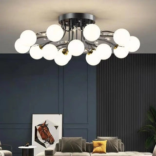 ZOWALA - Large Multi-Globe Gold Semi-Flush Mount Light 15-Light Image - 3