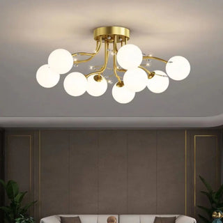 ZOWALA - Large Multi-Globe Gold Semi-Flush Mount Light 15-Light Image - 4