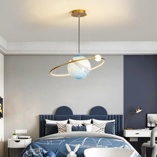 Blue Planet Circle Glass 2-Light Bedroom Chandelier Image - 1