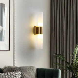 Modern Frosted Glass Gold Vertical Vanity Light Zawala Image - 1