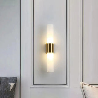 Modern Frosted Glass Gold Vertical Vanity Light Zawala Image - 2
