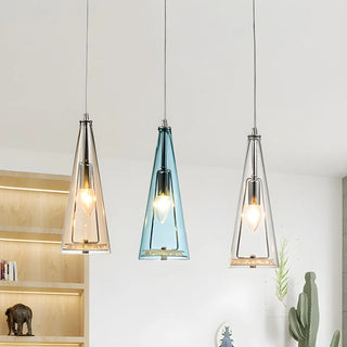 ZOWALA - Modern Blue Glass Cone Dining Room Pendant Light Image - 8
