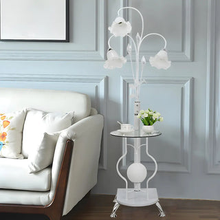 3-Light Countryside Curved and Floral Floor Lamp with Shelf Zawala Image - 1