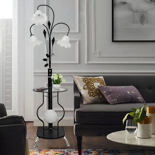 3-Light Countryside Curved and Floral Floor Lamp with Shelf Zawala Image - 2