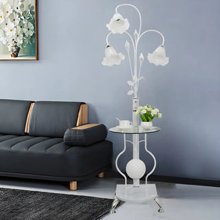 3-Light Countryside Curved and Floral Floor Lamp with Shelf Zawala Image - 4