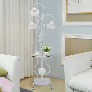 3-Light Countryside Curved and Floral Floor Lamp with Shelf Zawala Image - 5