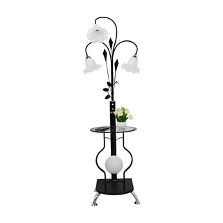 3-Light Countryside Curved and Floral Floor Lamp with Shelf Zawala Image - 6
