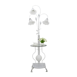 3-Light Countryside Curved and Floral Floor Lamp with Shelf Zawala Image - 7