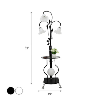 3-Light Countryside Curved and Floral Floor Lamp with Shelf Zawala #size