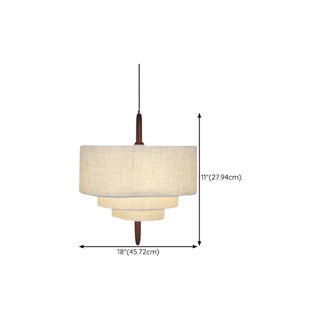 ZOWALA - White 3-Tiers Fabric Wood Adjustable Height Drum Chandelier #size