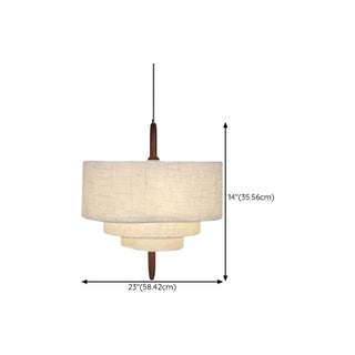 ZOWALA - White 3-Tiers Fabric Wood Adjustable Height Drum Chandelier Image - 13