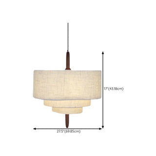 ZOWALA - White 3-Tiers Fabric Wood Adjustable Height Drum Chandelier Image - 14