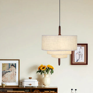 ZOWALA - White 3-Tiers Fabric Wood Adjustable Height Drum Chandelier Image - 2