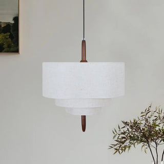 ZOWALA - White 3-Tiers Fabric Wood Adjustable Height Drum Chandelier Image - 3