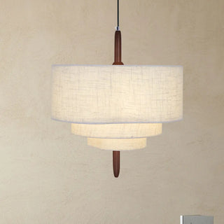 ZOWALA - White 3-Tiers Fabric Wood Adjustable Height Drum Chandelier Image - 4