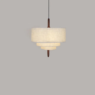 ZOWALA - White 3-Tiers Fabric Wood Adjustable Height Drum Chandelier Image - 5