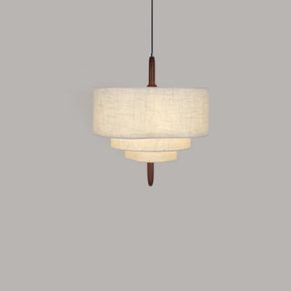 ZOWALA - White 3-Tiers Fabric Wood Adjustable Height Drum Chandelier Image - 6