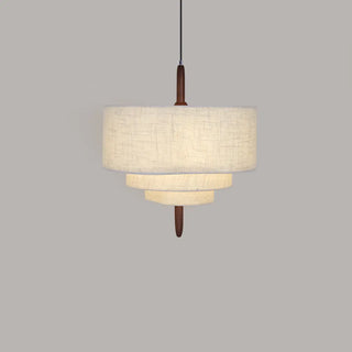 ZOWALA - White 3-Tiers Fabric Wood Adjustable Height Drum Chandelier Image - 7