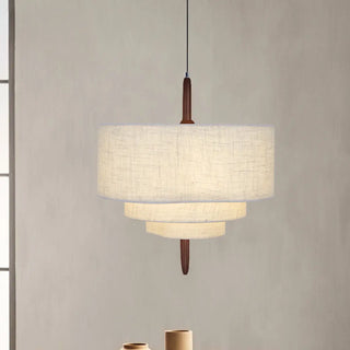 ZOWALA - White 3-Tiers Fabric Wood Adjustable Height Drum Chandelier Image - 8