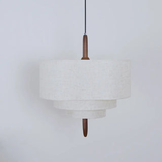 ZOWALA - White 3-Tiers Fabric Wood Adjustable Height Drum Chandelier Image - 9
