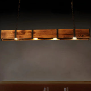 4-Light Industrial Brown Rectangle Wood Island Ceiling Light Image - 3