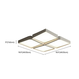 Simple White Four Square LED Flush Mount Ceiling Light Zawala #size